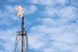 Methane,gas,fire,high,flare,stack,flaring,tower,platform,in