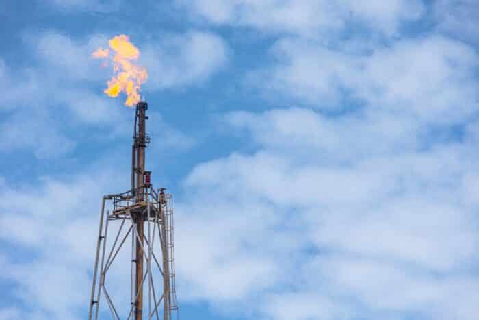 Methane,gas,fire,high,flare,stack,flaring,tower,platform,in