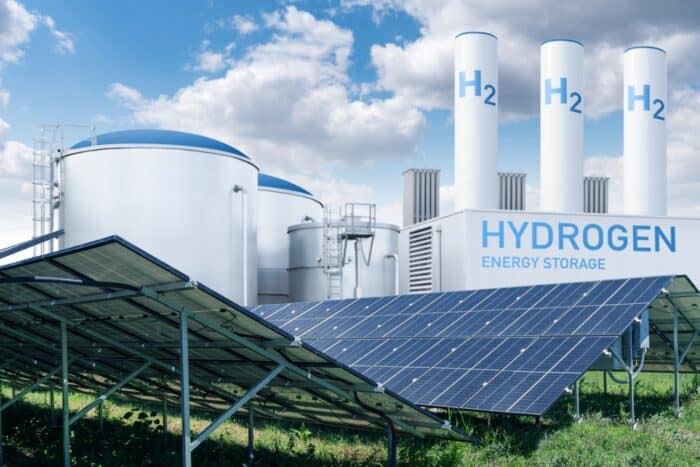 Hydrogen,factory,with,energy,storage,concept.,green,hydrogen,production,from
